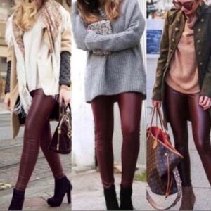 Burgundy Faux Leather Leggings